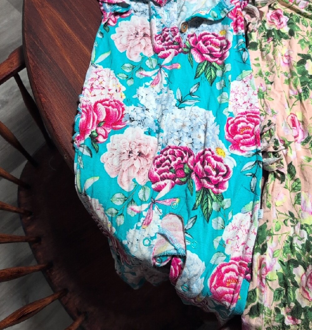 Posh Peanut Floral Baby Rompers - Turquoise, Peach, Taupe - Picture 2 of 4